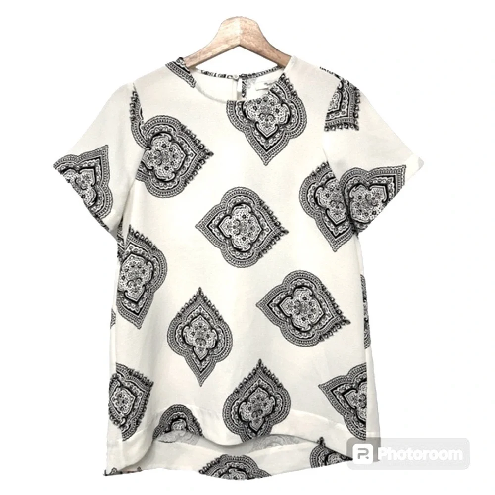 Madewell Tailored Tee Blouse in Estate Paisley Black Ivory Womens Size XS - Picture 2 of 9